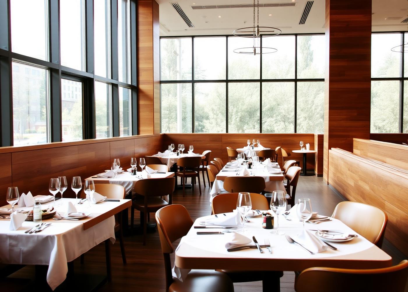 Set dining tables with daylight