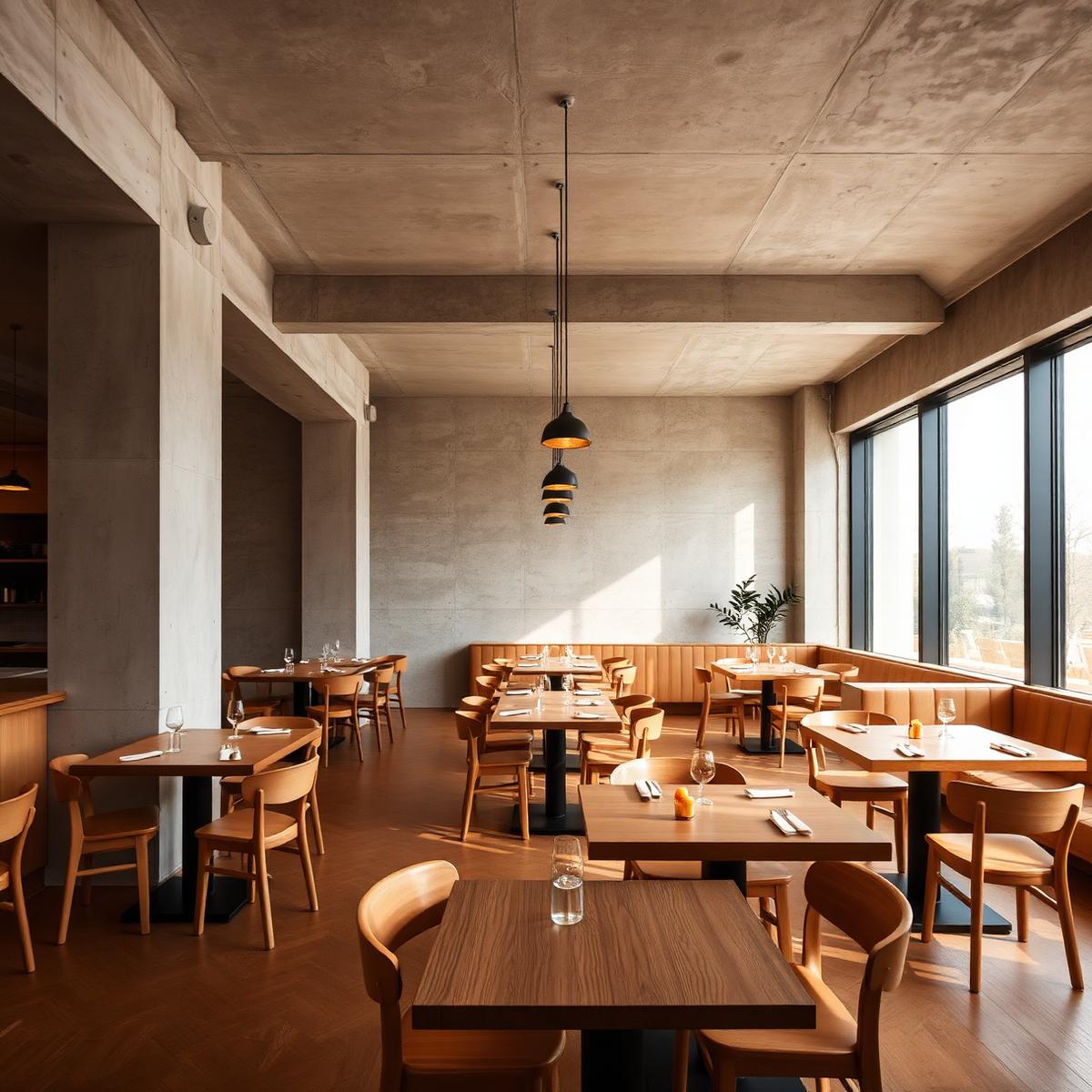 Dining room with concrete walls